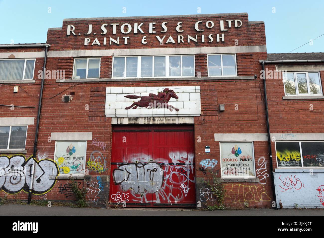 Frontage of R J Stokes co ltd, paint manufacturers on little london road, Sheffield, England. Closed down factory building Stock Photo