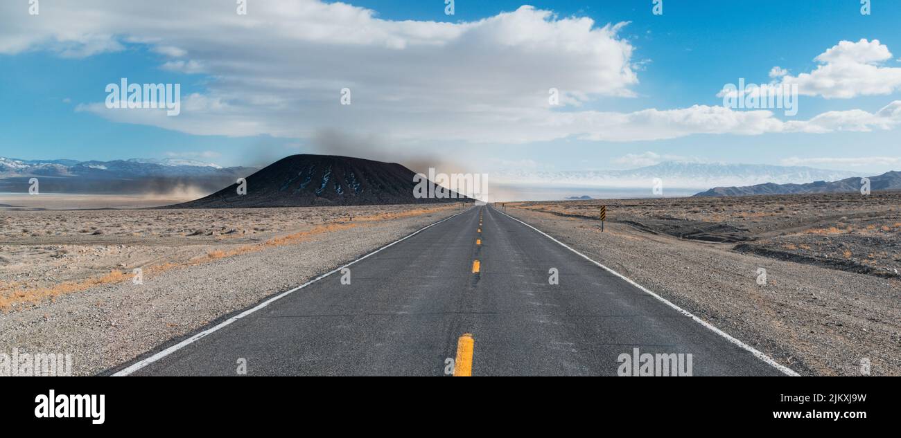 a shot of Highway into dust storm at the Silver Peak Albemarle Lithium