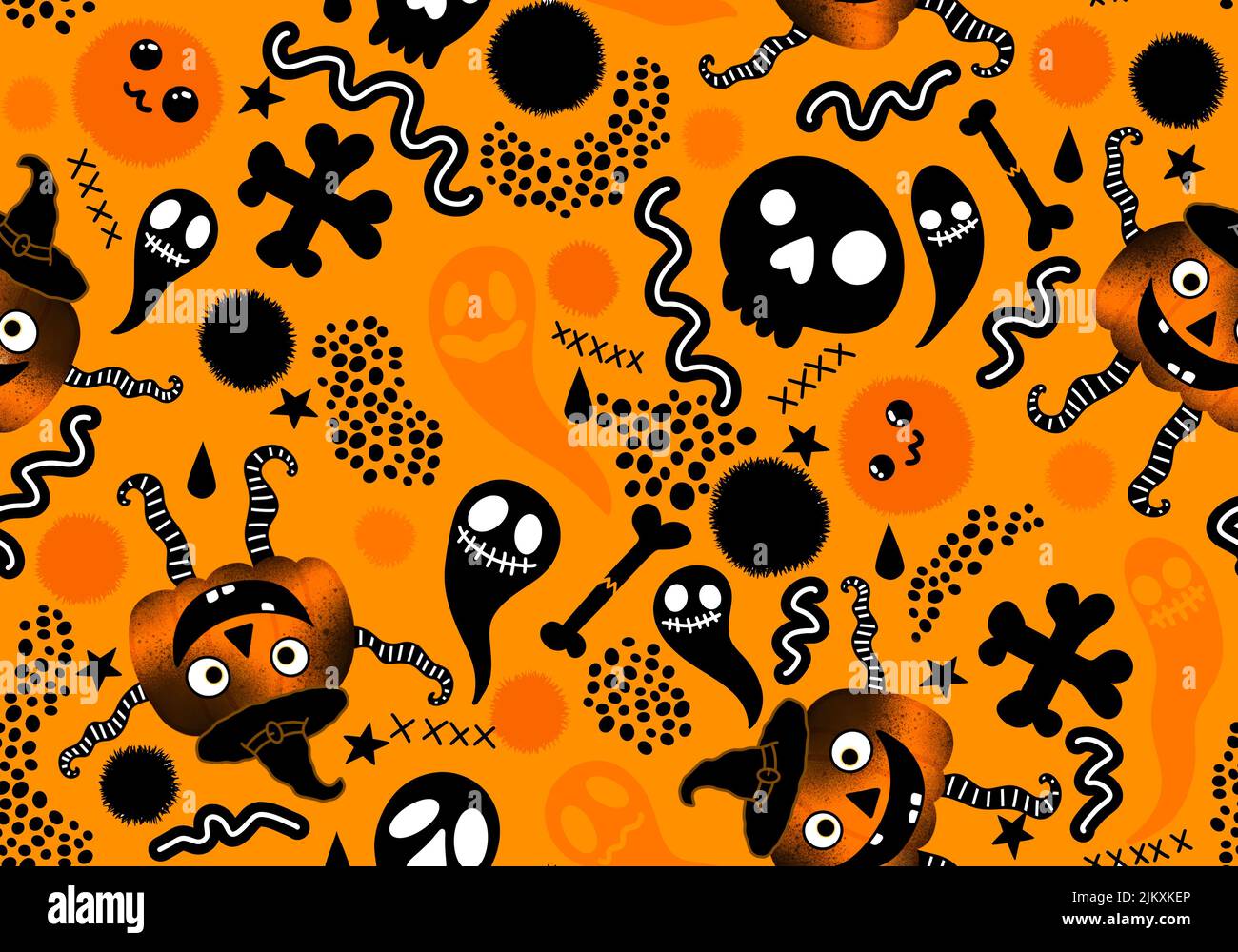 Halloween seamless pumpkins and witch hat and ghost pattern for fabrics ...
