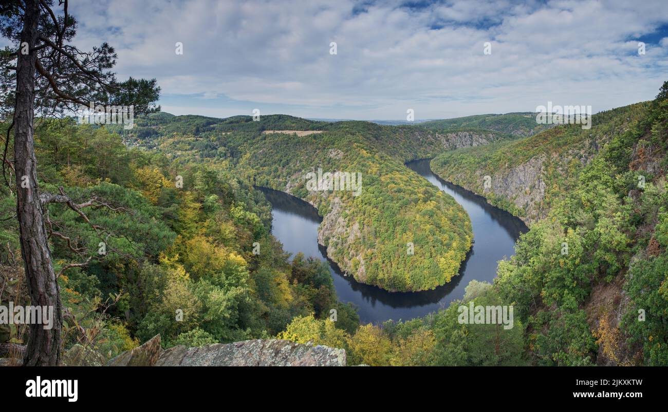 A scenic view of Vltava river from Maj viewpoint in Krnany, Czech Republic Stock Photo