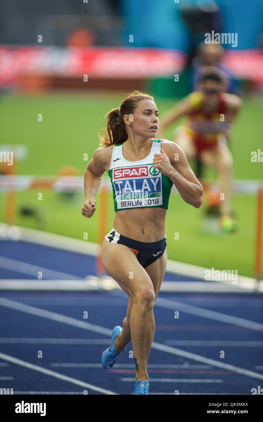 Alina Talay participating in the 100 meter hurdles at the European