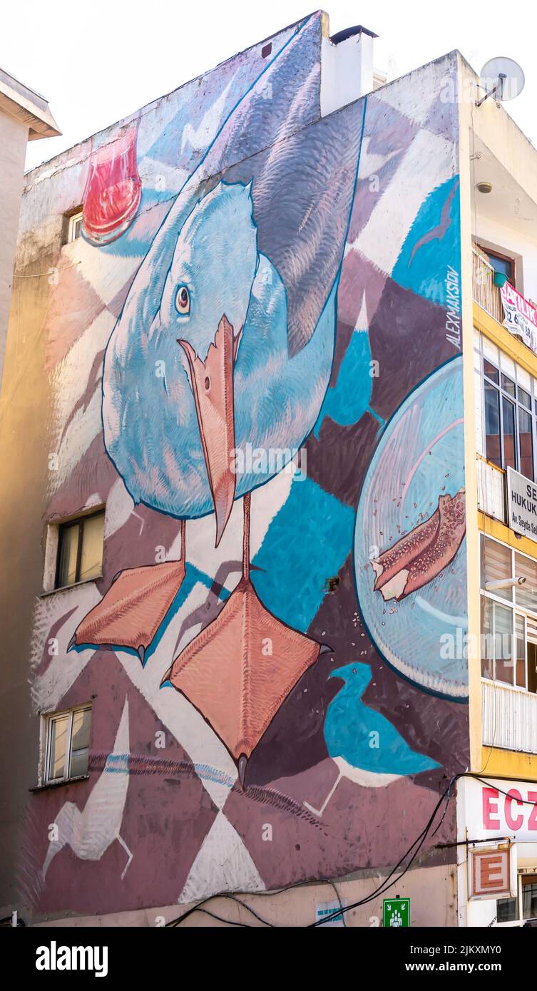 Colorful mural depicting a seagull by Ukrainian artist Alex Maksiov, Kadikoy, Istanbul, Turkey, Asian side Stock Photo