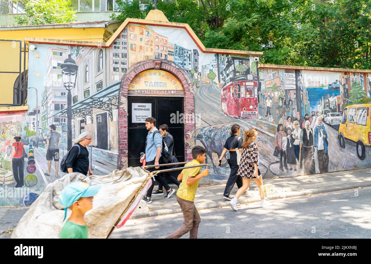 Wall mural depicting the history of Istanbul, Kadikoy, Turkey Stock Photo