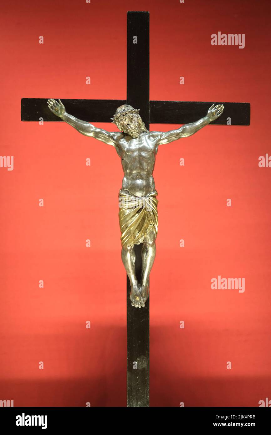 Crucifix by Michelozzo di Bartolomeo on display in the Church of Santa Maria Novella Florence Italy Stock Photo