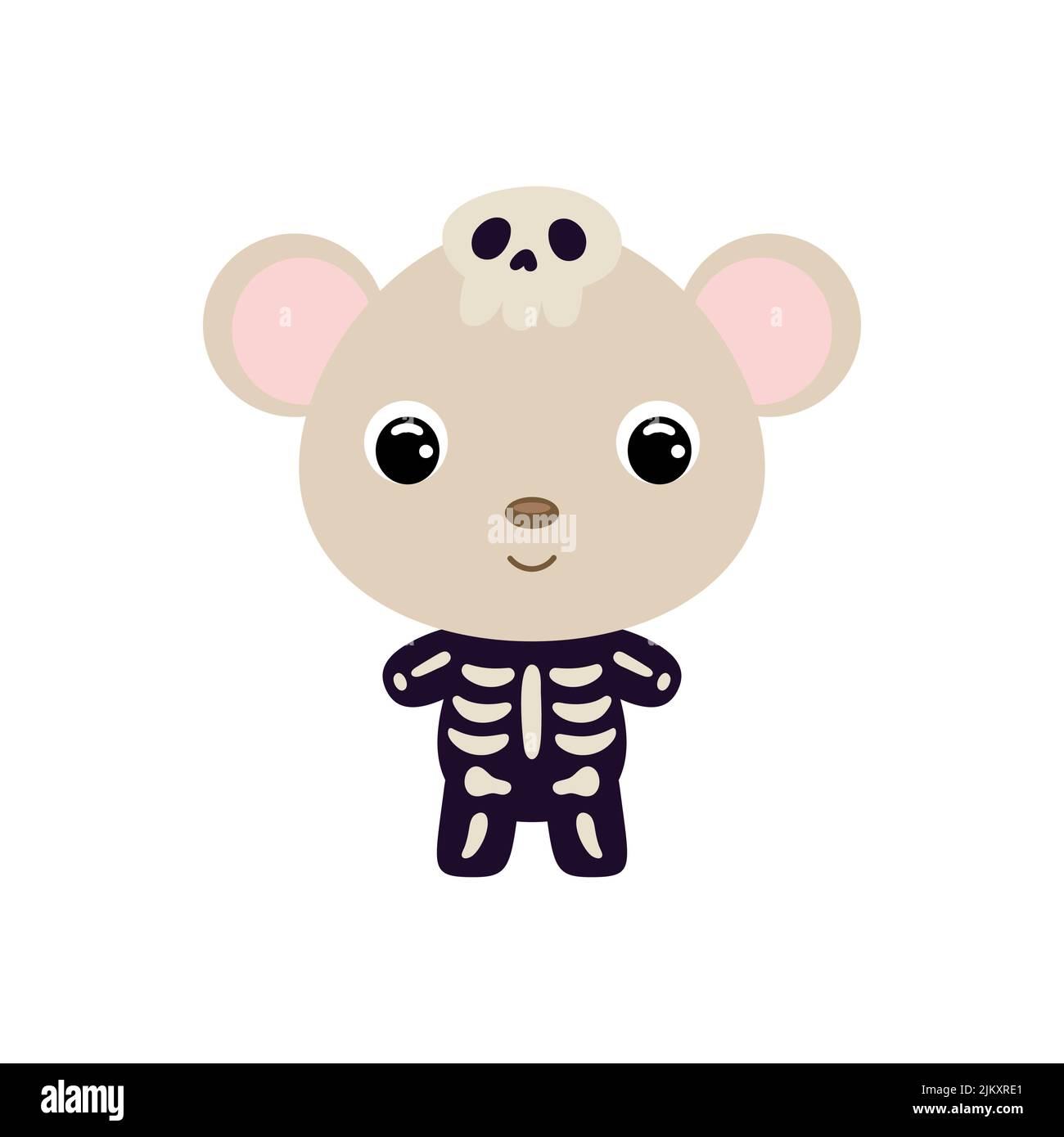 Cute little Halloween mouse in a skeleton costume. Cartoon animal character for kids t-shirts, nursery decoration, baby shower, greeting card, invitat Stock Vector