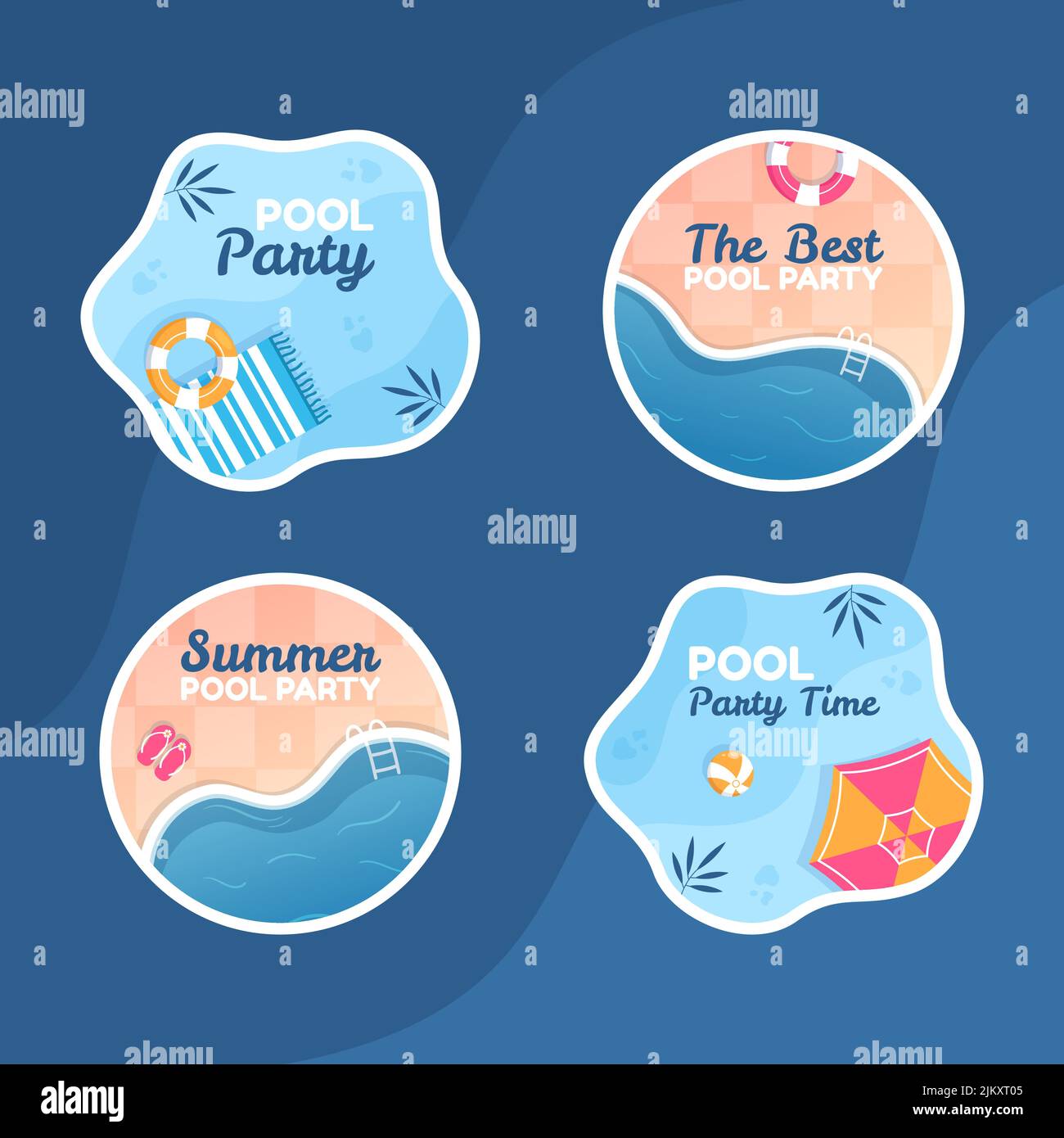 Summer Pool Party Label Template Cartoon Background Vector Illustration ...