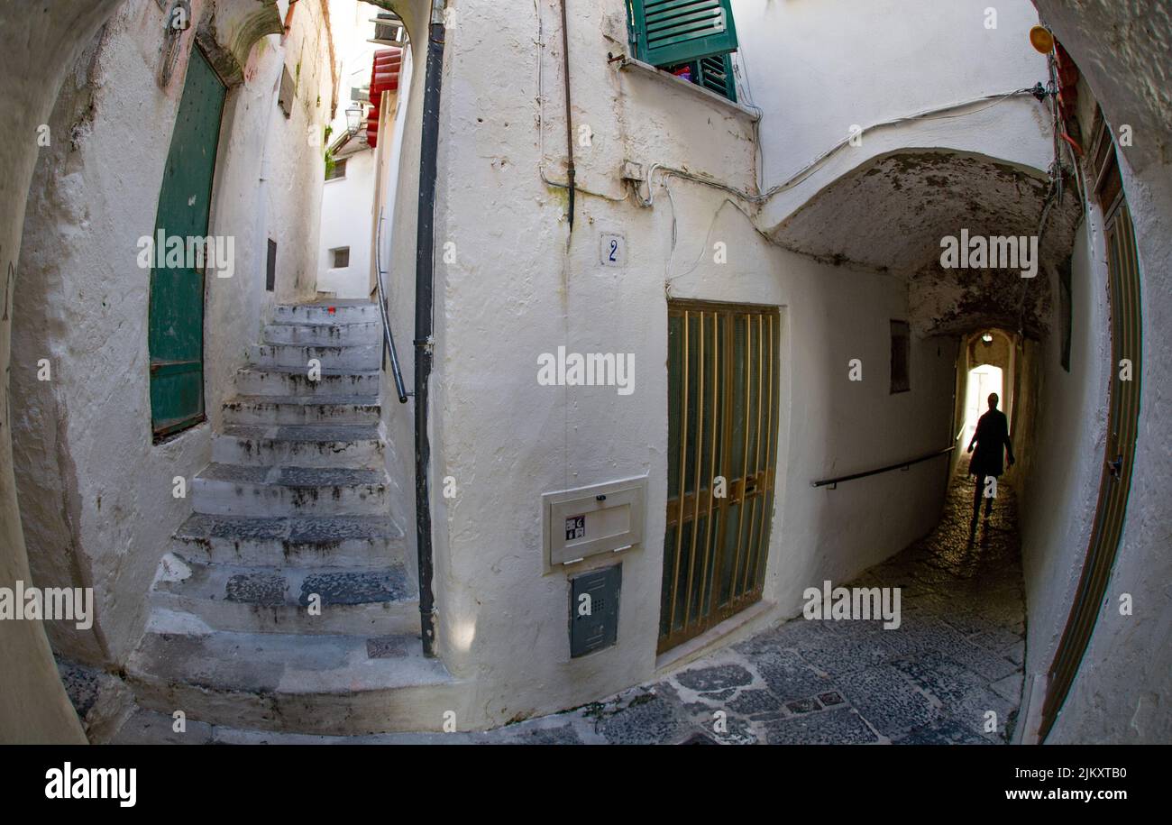 Narrow streets with many stairs going up and down in Positano Italy Stock Photo