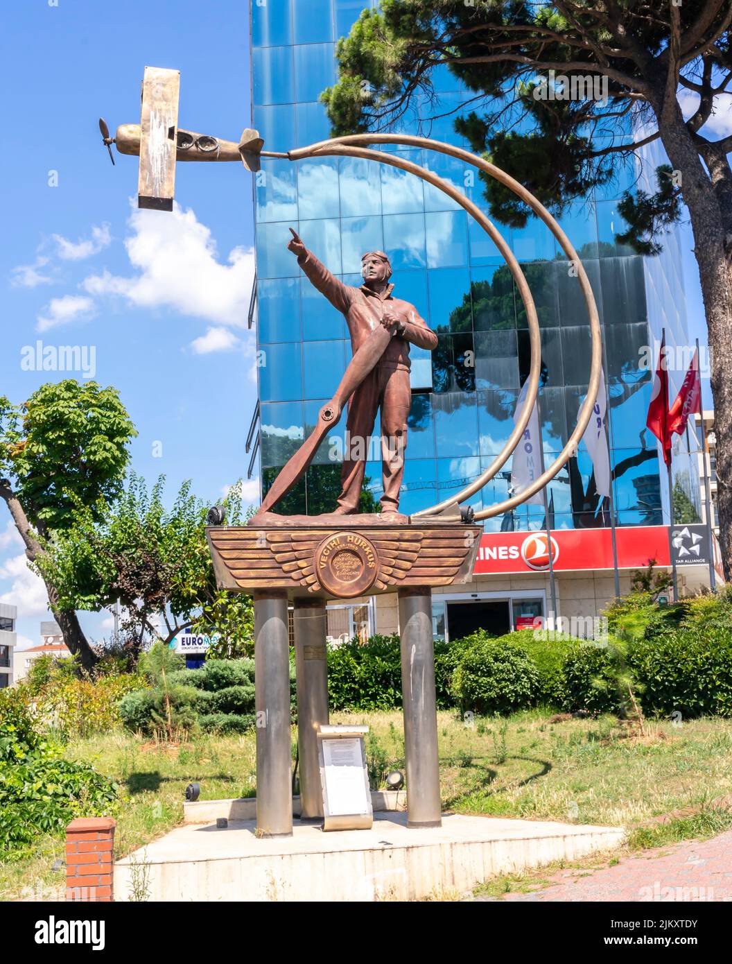 Sculpture of Vecihi Hürkuş, a Turkish aviation engineer and aviation pioneer. Kadikoy, Istanbul, Turkey Stock Photo