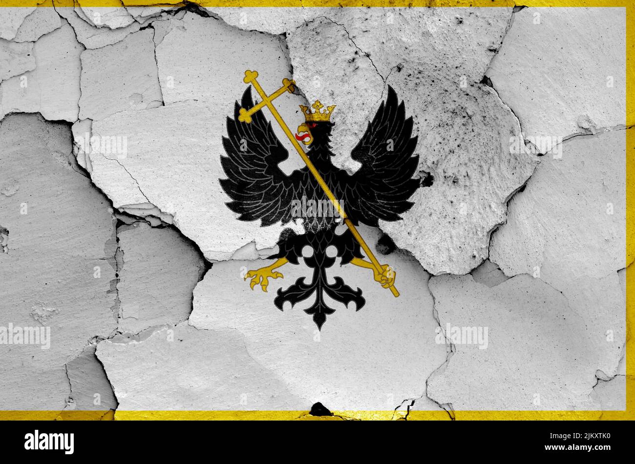 flag of Chernihiv painted on cracked wall Stock Photo