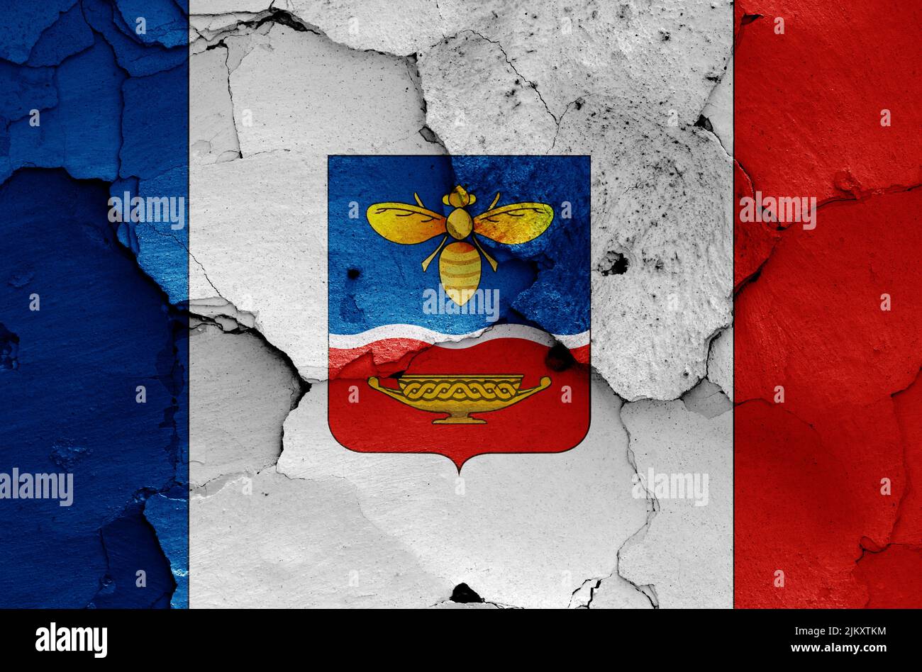 flag of Simferopol painted on cracked wall Stock Photo