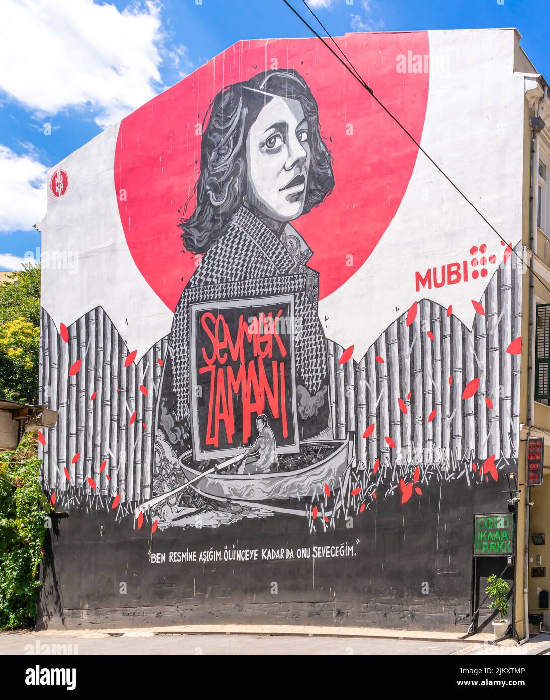 Mural by Turkish artist Furkan 'Nuka' Birgün, MUBI project, dedicated to film Sevmek Zamani, or Time to Love, Kadikoy, Istanbul, Turkey Stock Photo