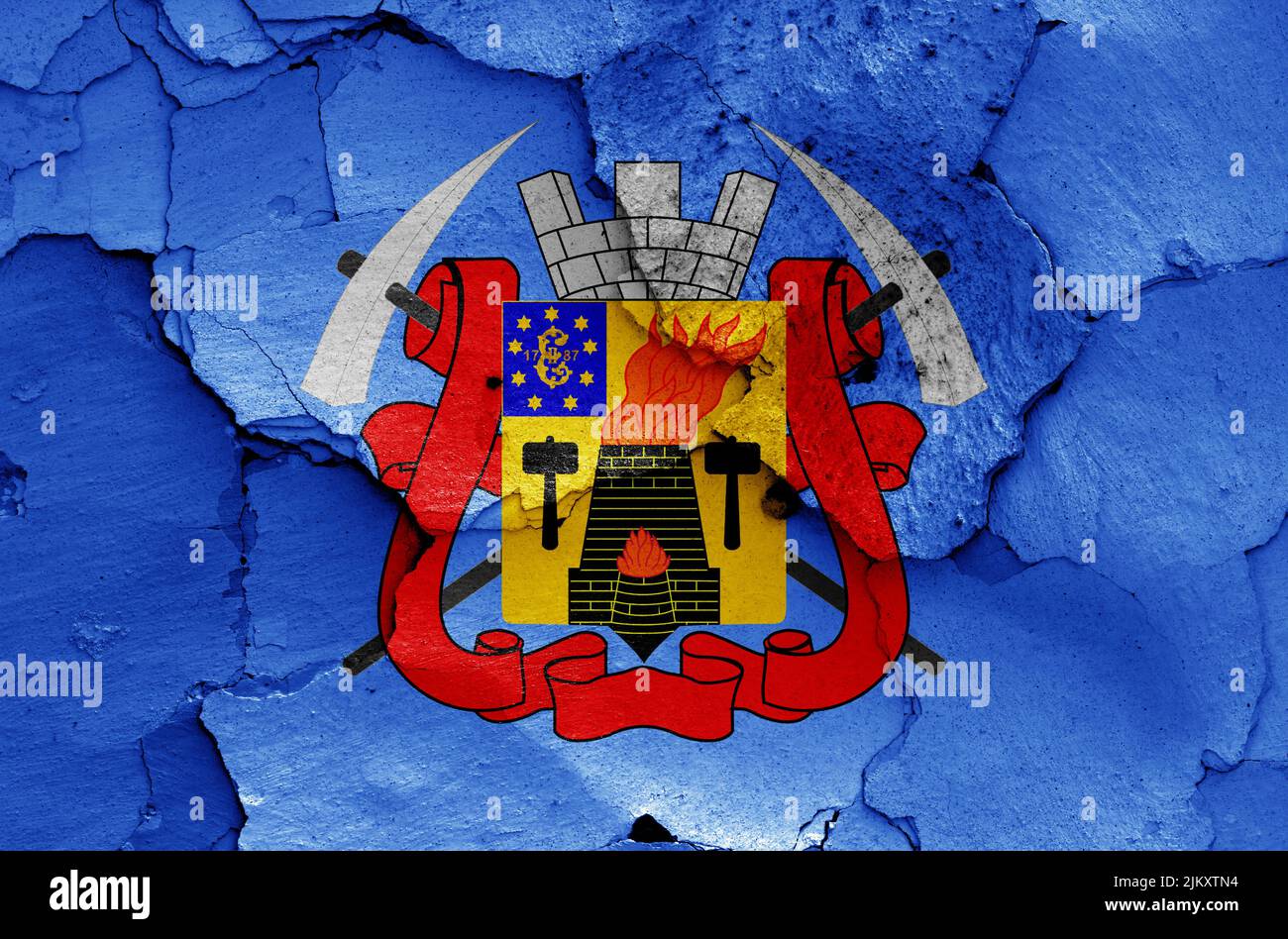 flag of Luhansk painted on cracked wall Stock Photo