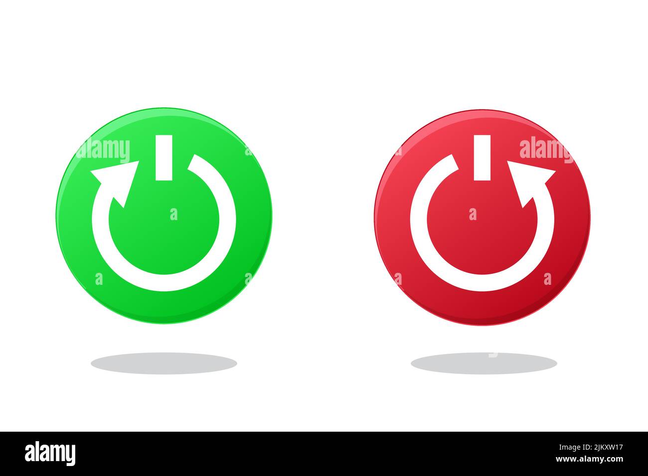 Engine start icon. Red round glossy metallic button. Web and mobile app  design illustration Stock Illustration