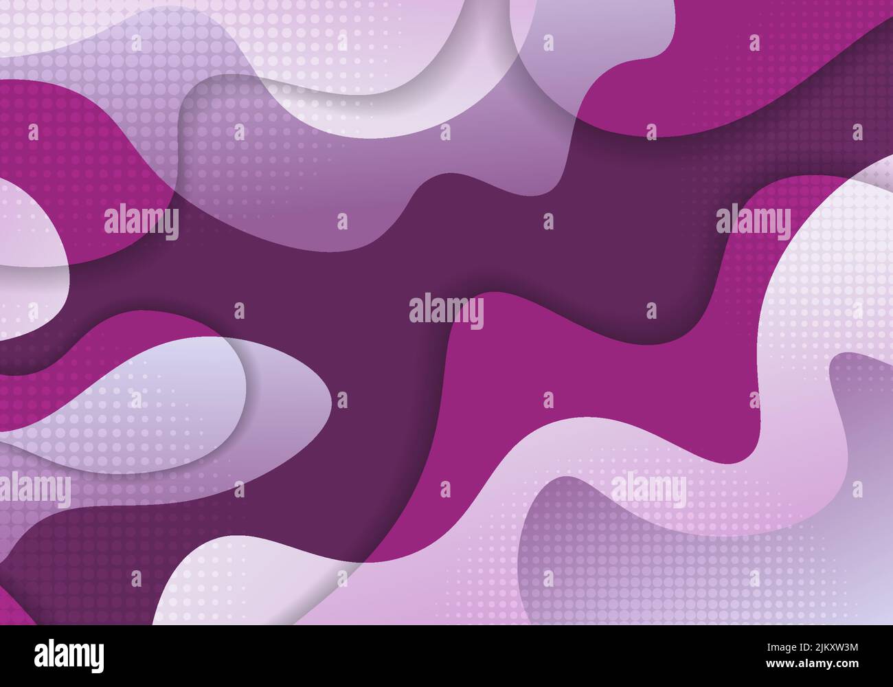 Abstract gradient purple color design decorative wavy artwork. Overlapping style with dots halftone background. Vector Stock Vector