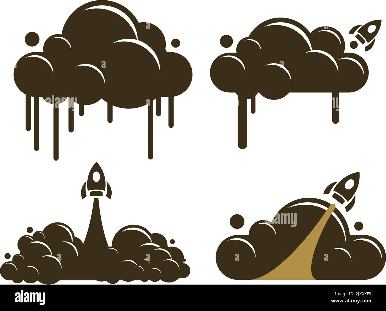 monochrome spaceship vector with smoke and cloud Stock Vector