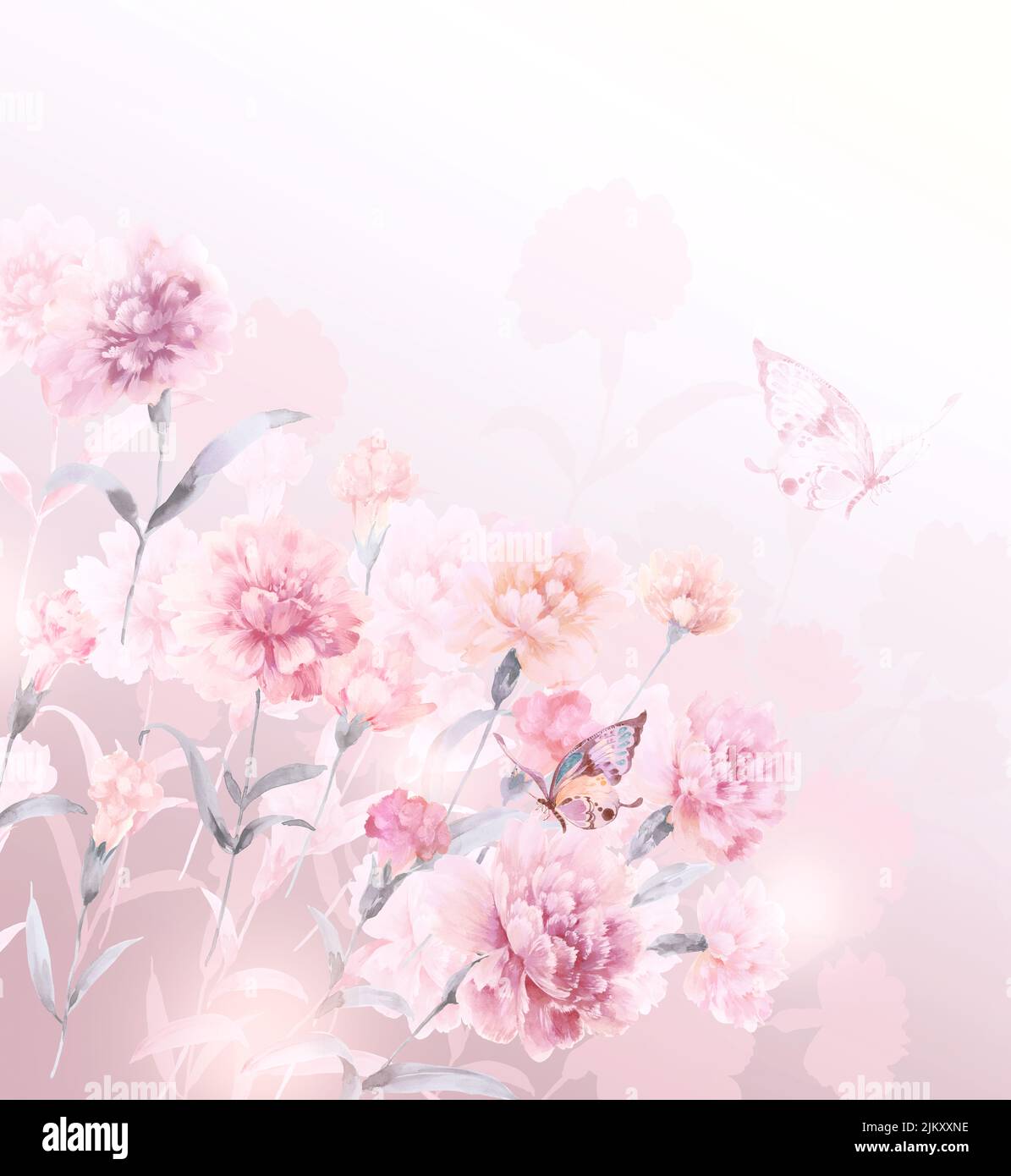 The Watercolor pink Floral Garden Wallpaper Mural for Bedroom, Hotel ...