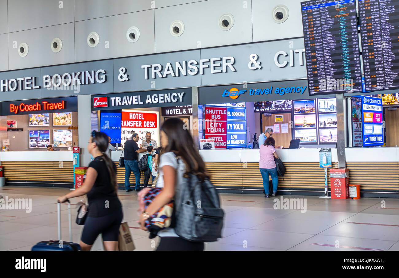 Passingers passing information stands in SAW, Sabiha Gokcen