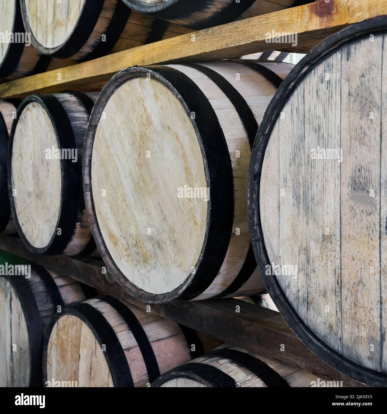 Oak barrels stacked with tequila ready for maturation Stock Photo Alamy