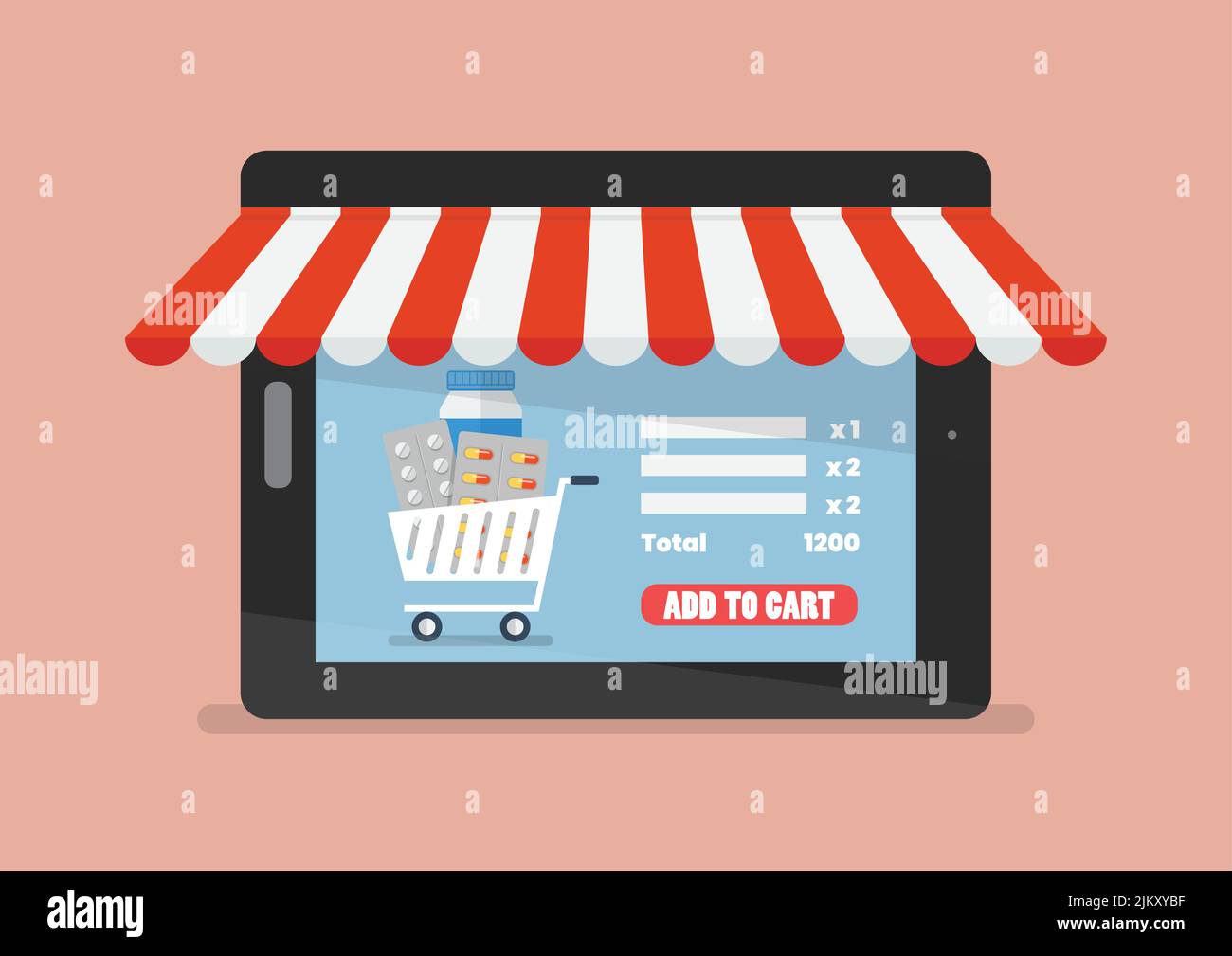 Buying medicine online by tablet. Flat style design Stock Vector