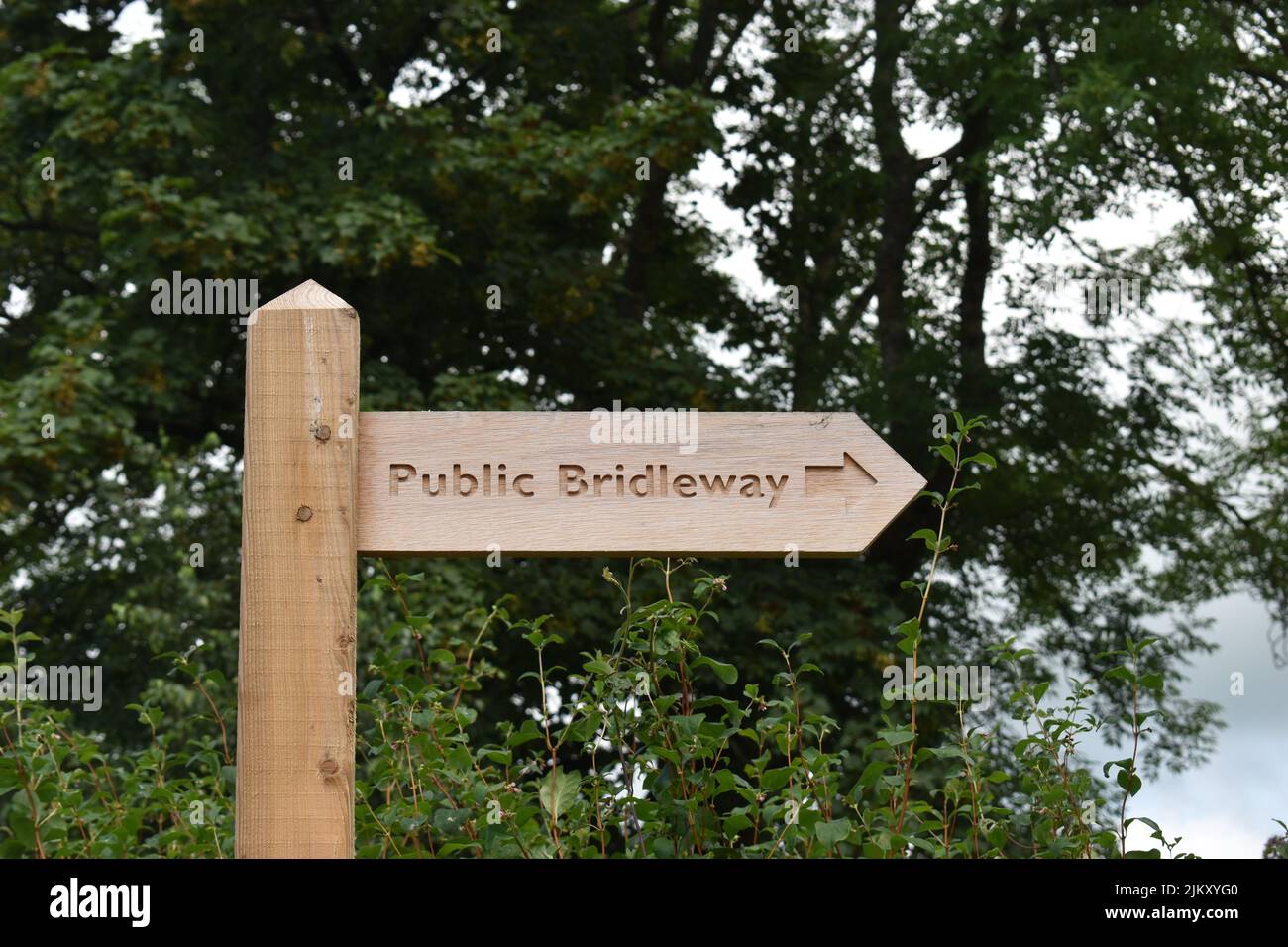 Sign: 'Public Bridleway' with copyspace. Stock Photo