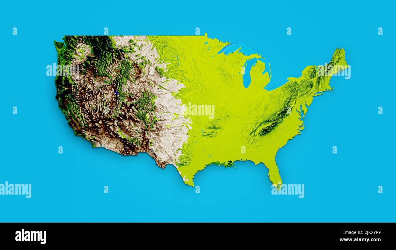 America Map 3d Relief map of United States - 3D Illustration Stock Photo
