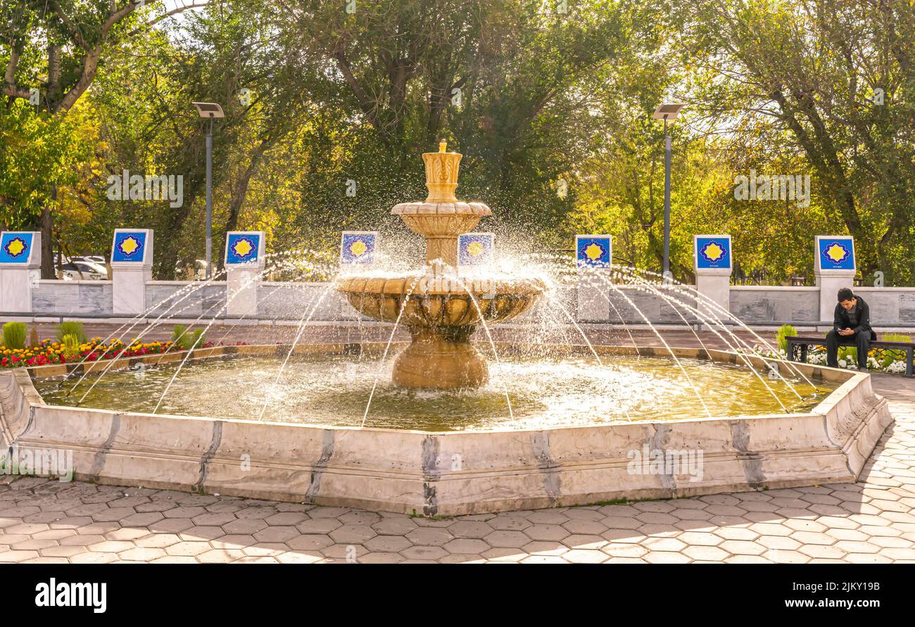 City fountain in Karaganda, Kazakhstan Stock Photo