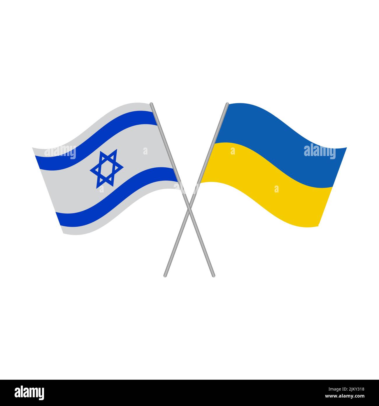 Ukraine and Israel flags isolated on white background. Vector illustration. Stock Vector