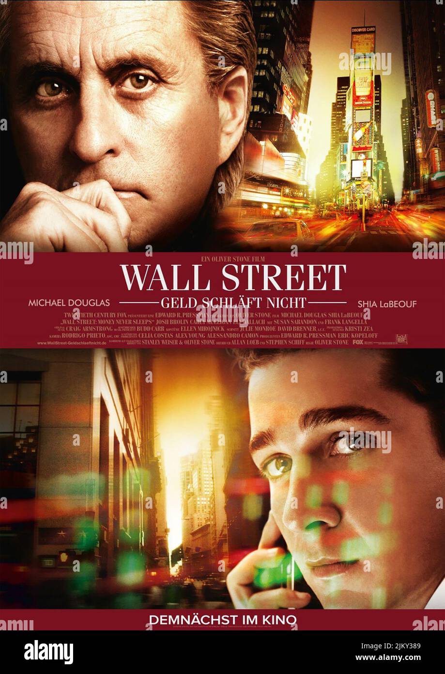MICHAEL DOUGLAS, SHIA LABEOUF POSTER, WALL STREET: MONEY NEVER SLEEPS, 2010 Stock Photo