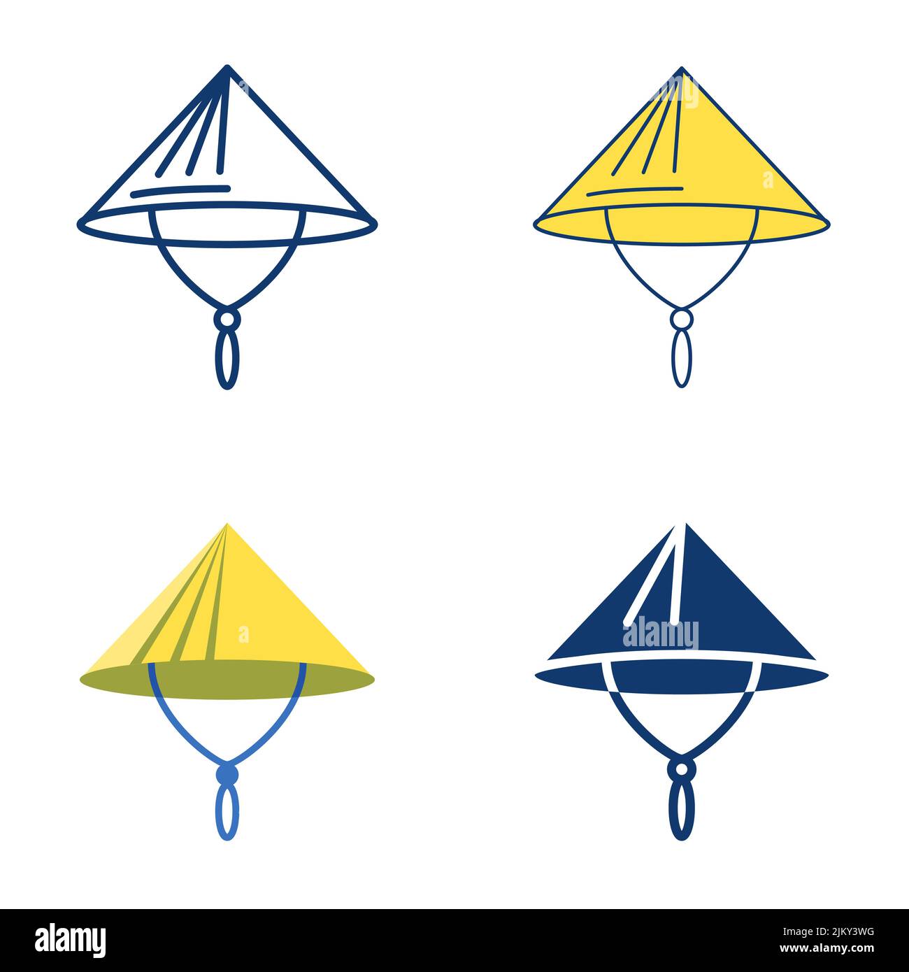 Bamboo hat icon set in flat and line style. Asian conical traditional ...