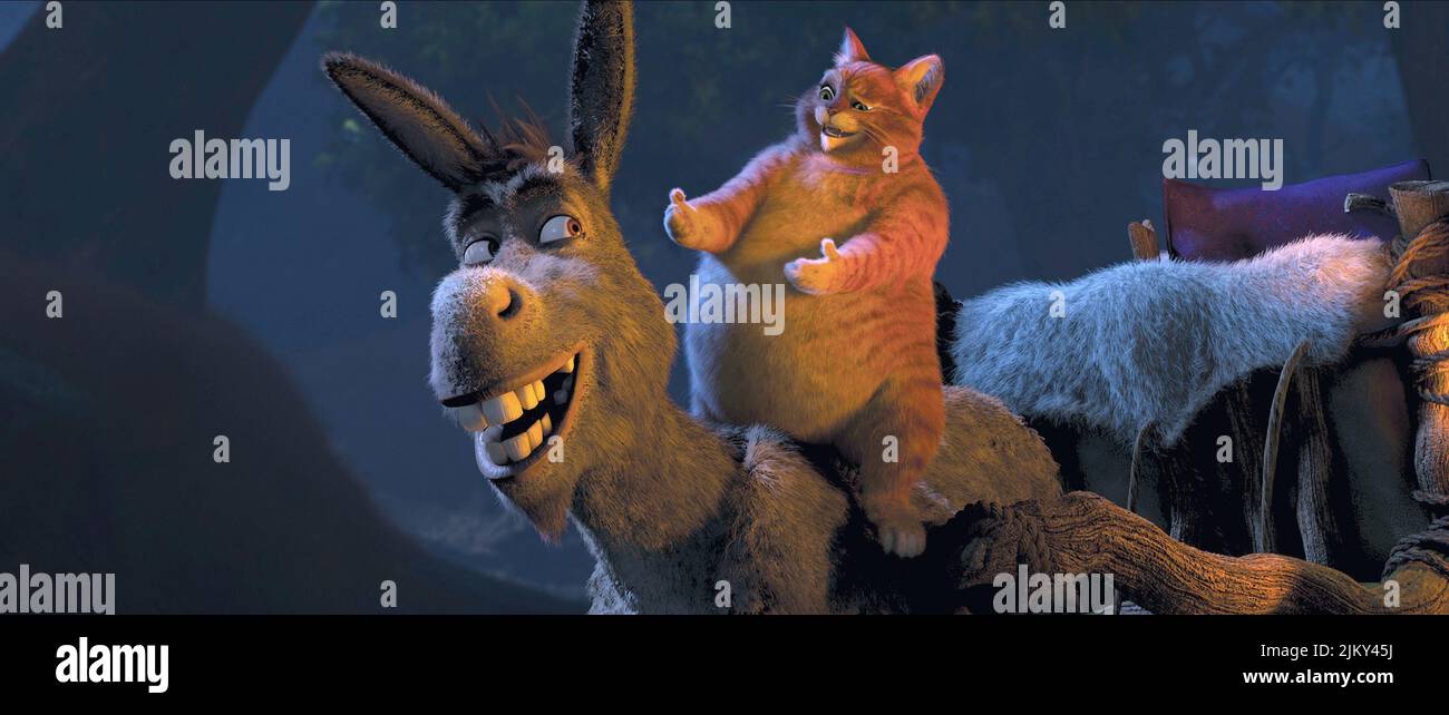 DONKEY, PUSS IN BOOTS, SHREK FOREVER AFTER, 2010 Stock Photo