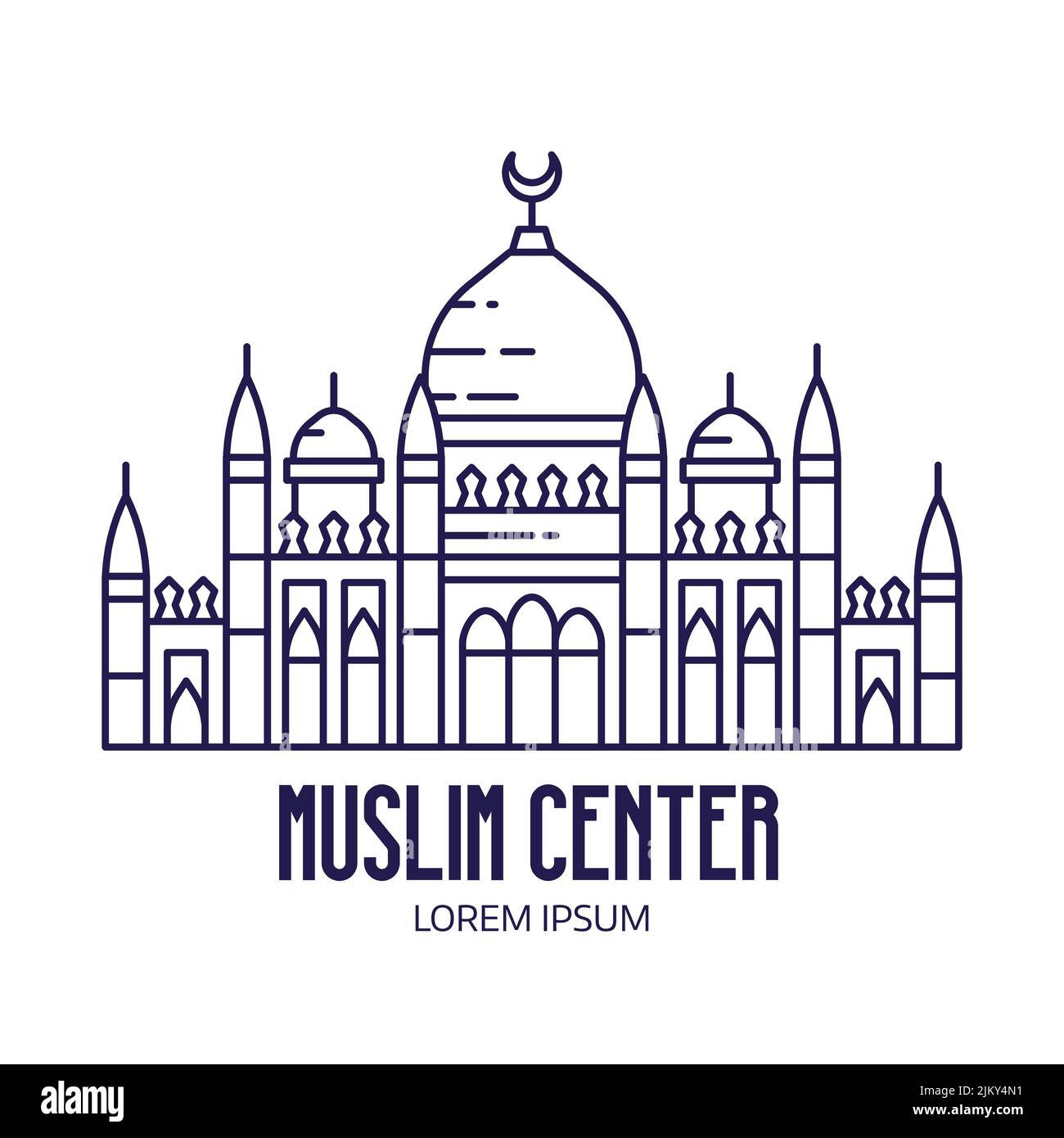 Muslim Center Mosque Logo in Line Art Style Stock Vector