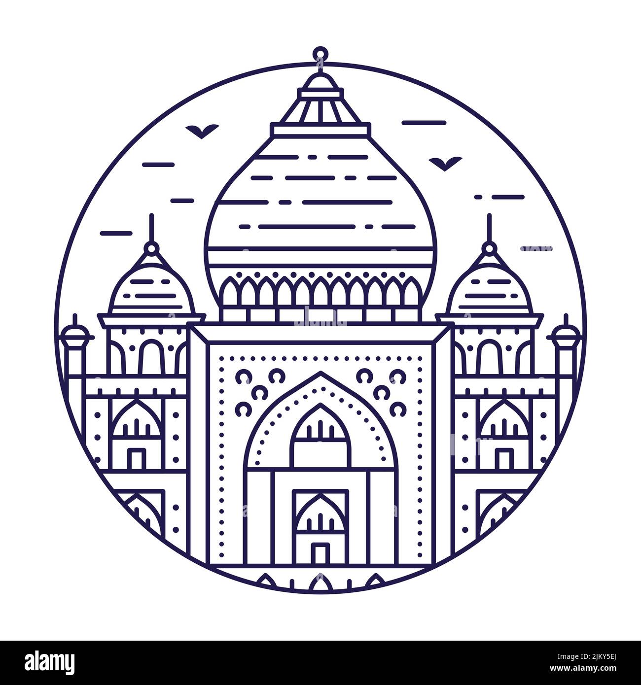 Taj Mahal India Circle Icon in Line Art Style Stock Vector