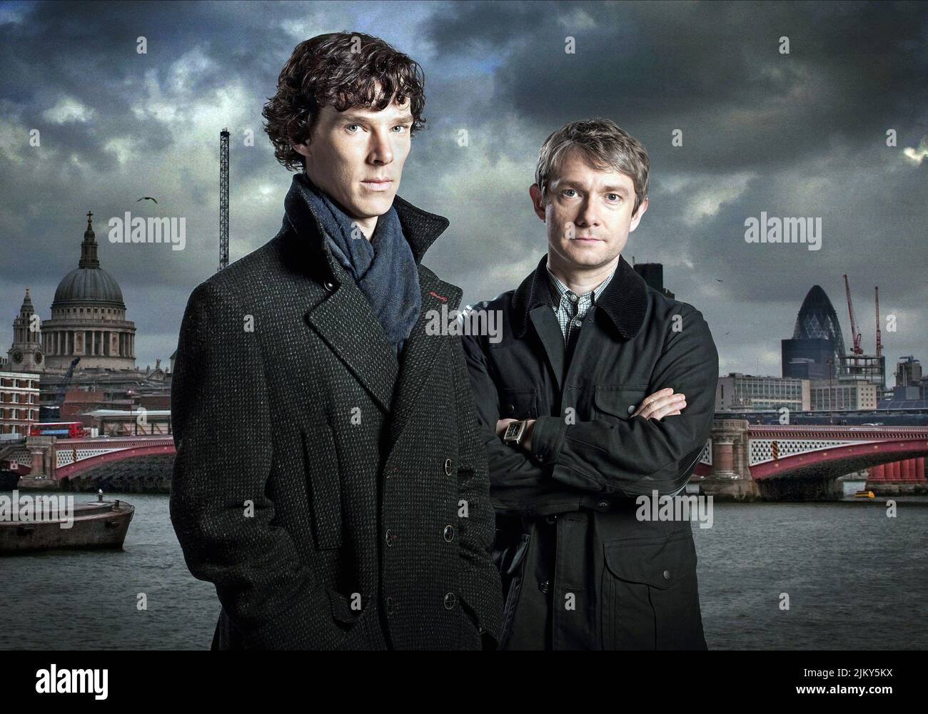 BENEDICT CUMBERBATCH, MARTIN FREEMAN, SHERLOCK, 2010 Stock Photo