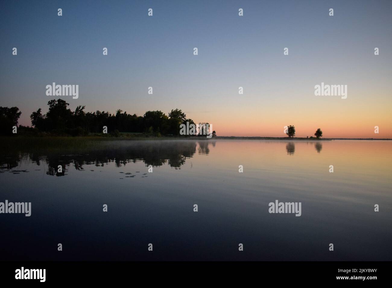 A mesmerizing view of trees with reflection in a lake during susnet in ...