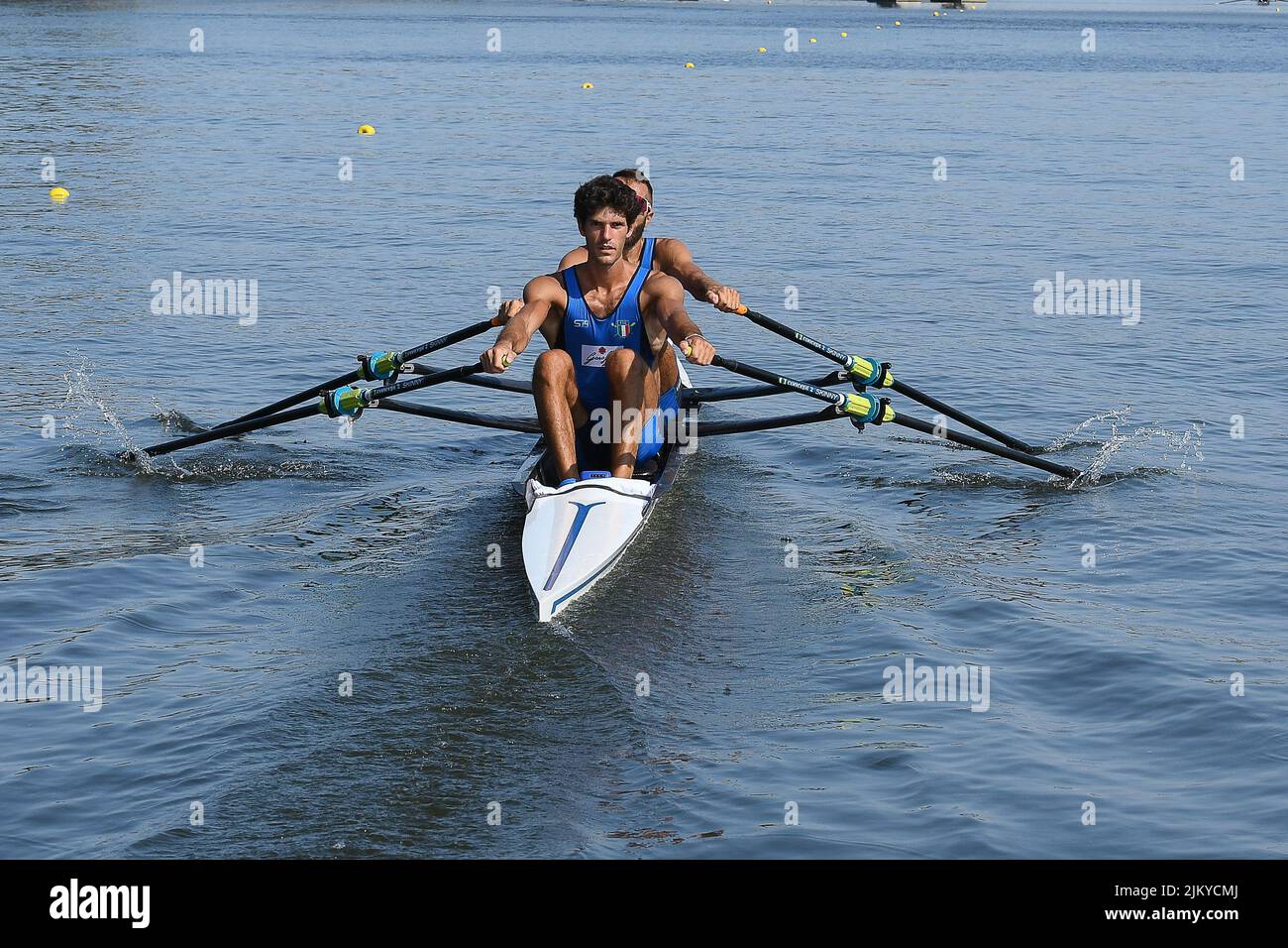 Sabaudia Lake, Lazio, Italy. 3rd Aug, 2022. The Italian National rowing team training at Sabudia Lake, Lazio ahead of the upcoming European championships in Germany: Stefano Oppo, Pietro Willy Ruta Credit: Action Plus Sports/Alamy Live News Stock Photo