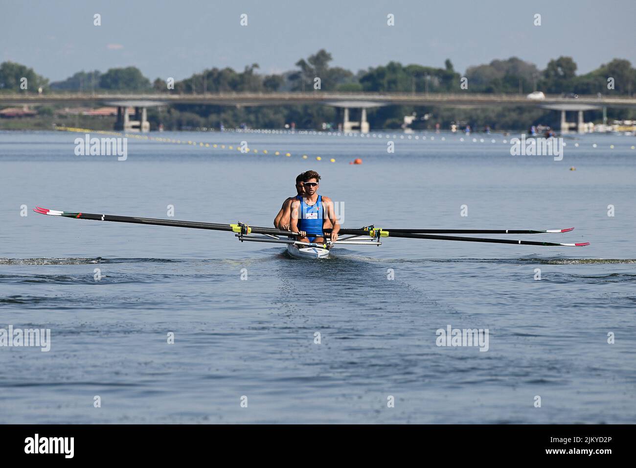 Sabaudia Lake, Lazio, Italy. 3rd Aug, 2022. The Italian National rowing team training at Sabudia Lake, Lazio ahead of the upcoming European championships in Germany: Alfonso Scalzone, Giovanni Abagnale Credit: Action Plus Sports/Alamy Live News Stock Photo
