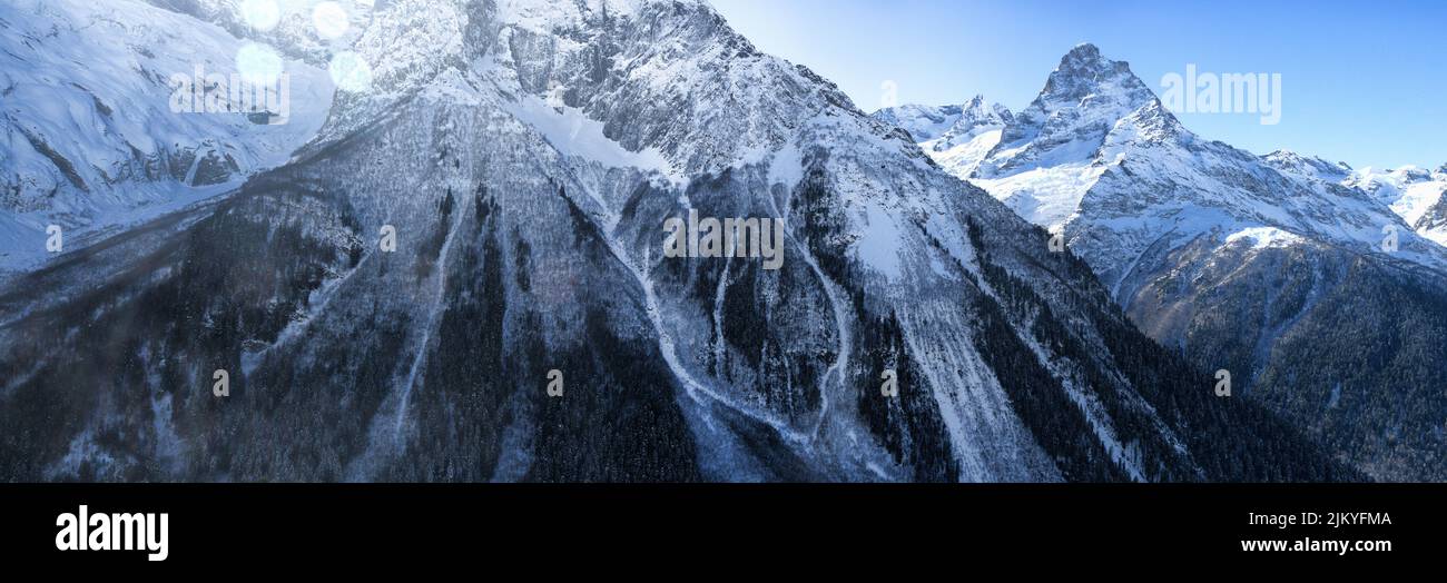 aiquille - snow-covered peak. Snow covered beautiful mountain peaks Stock Photo