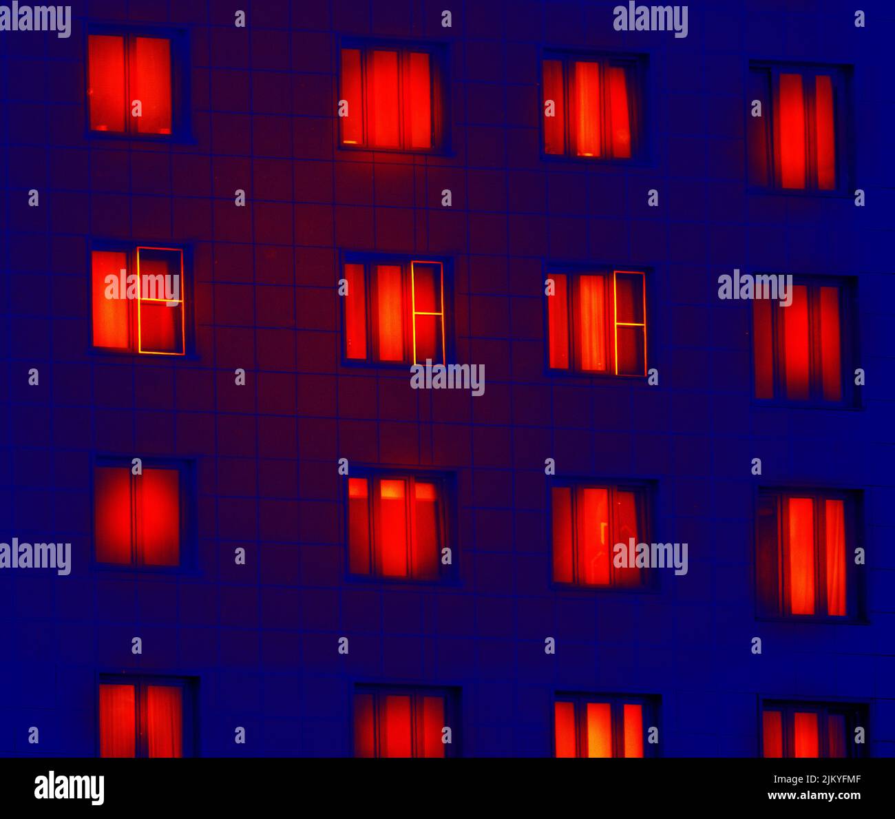 Tower house (part). Housing in a multi-storey building. Illustration of thermal image Stock Photo