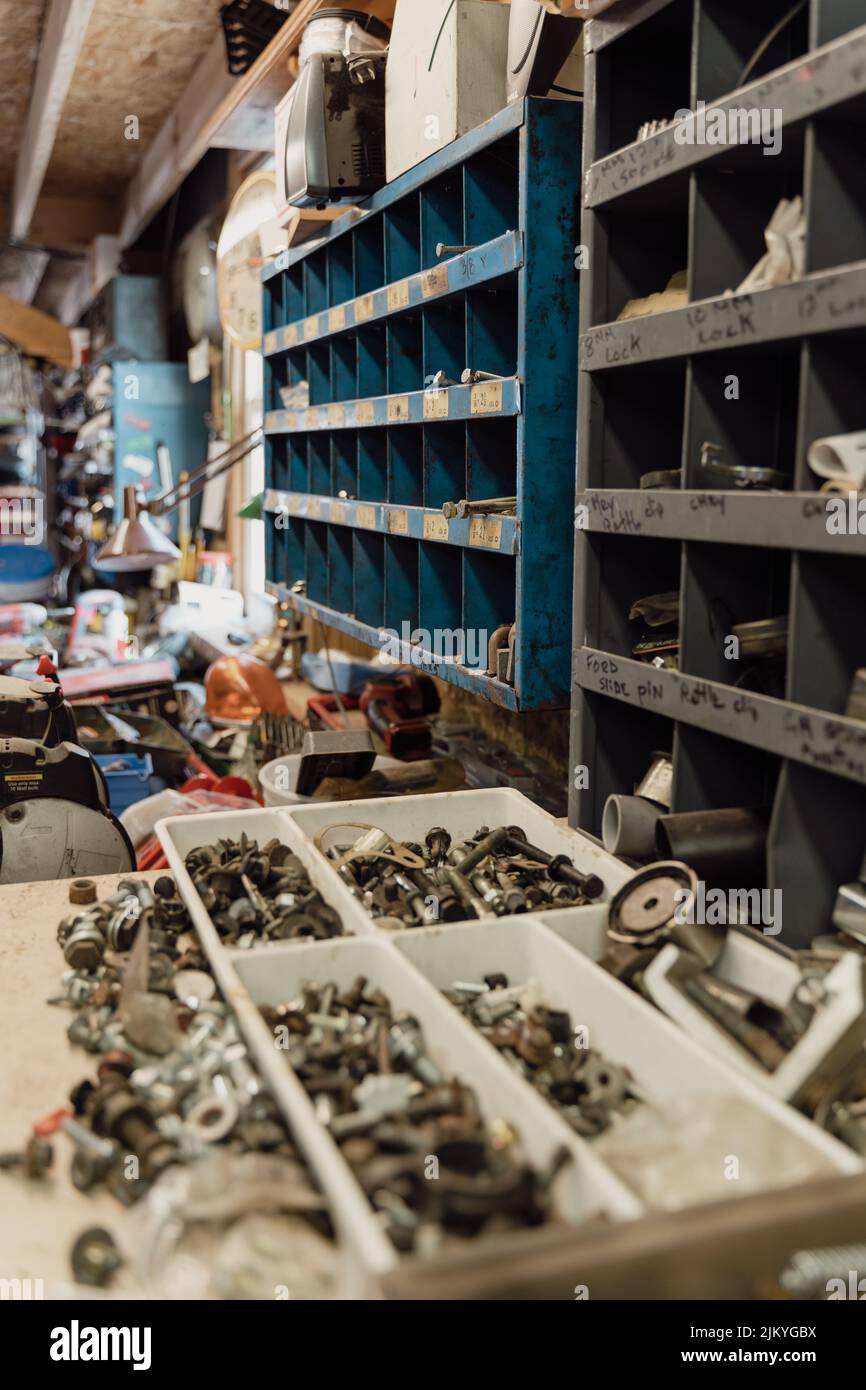 The bolts, screws, and other materials displayed in the home and
