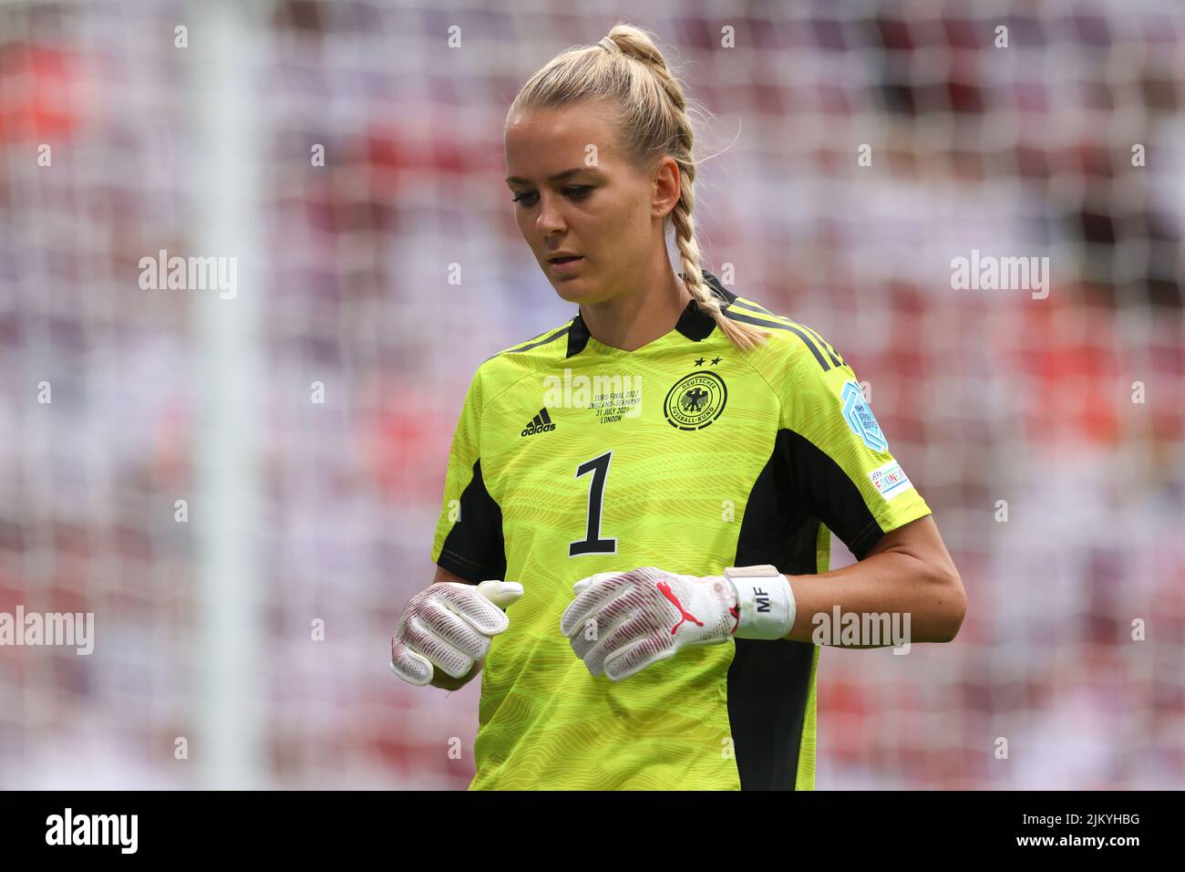 London, England, 31st July 2022. Merle Frohms of Germany reacts during the UEFA Women's European Championship 2022 match at Wembley Stadium, London. Picture credit should read: Jonathan Moscrop / Sportimage Stock Photo