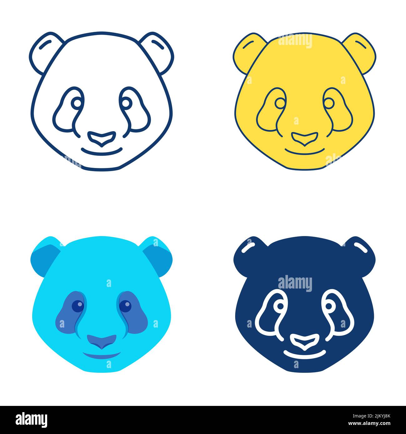 Panda bear icon set in flat and line style. Vector illustration Stock ...