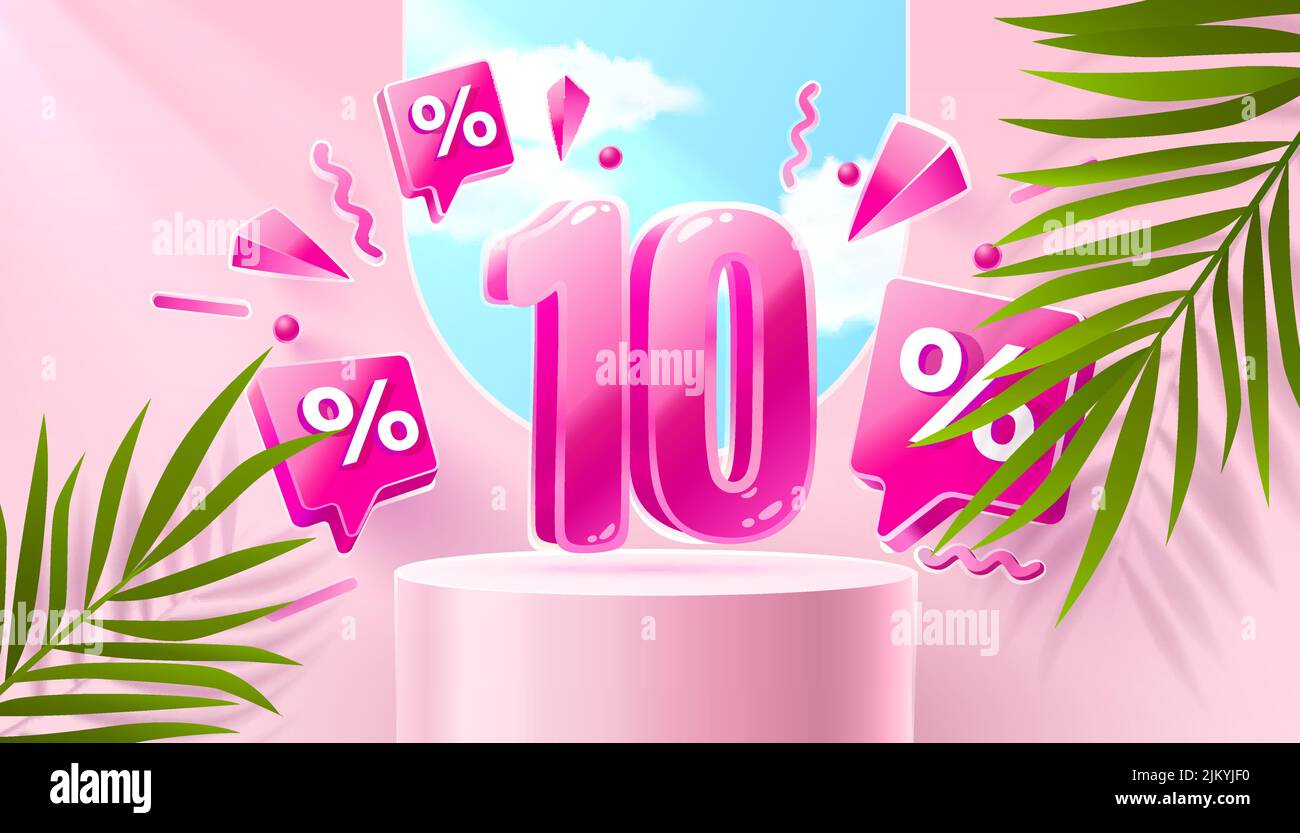 Mega sale special offer, Stage podium percent 10, Stage Podium Scene with for Award, Decor element background. Vector illustration Stock Vector