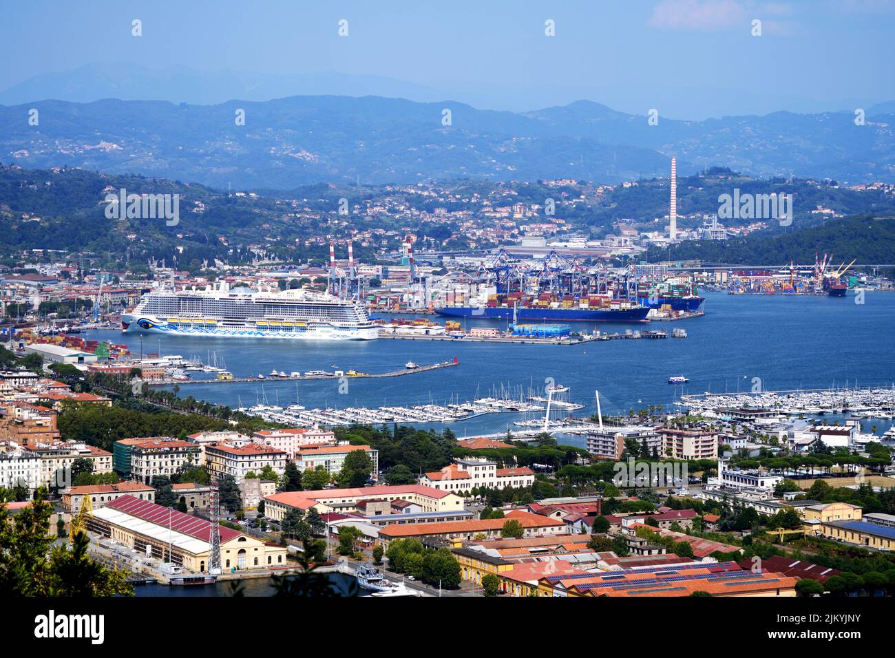 panoramic aerial view of the Gulf of La Spezia, Liguria, Italy Stock Photo