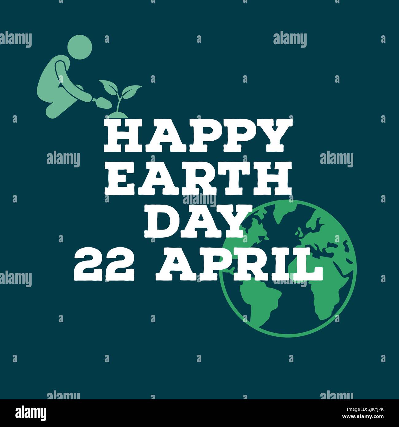 Illustration of plant and earth icon with text HAPPY EARTH DAY 22 APRIL ...