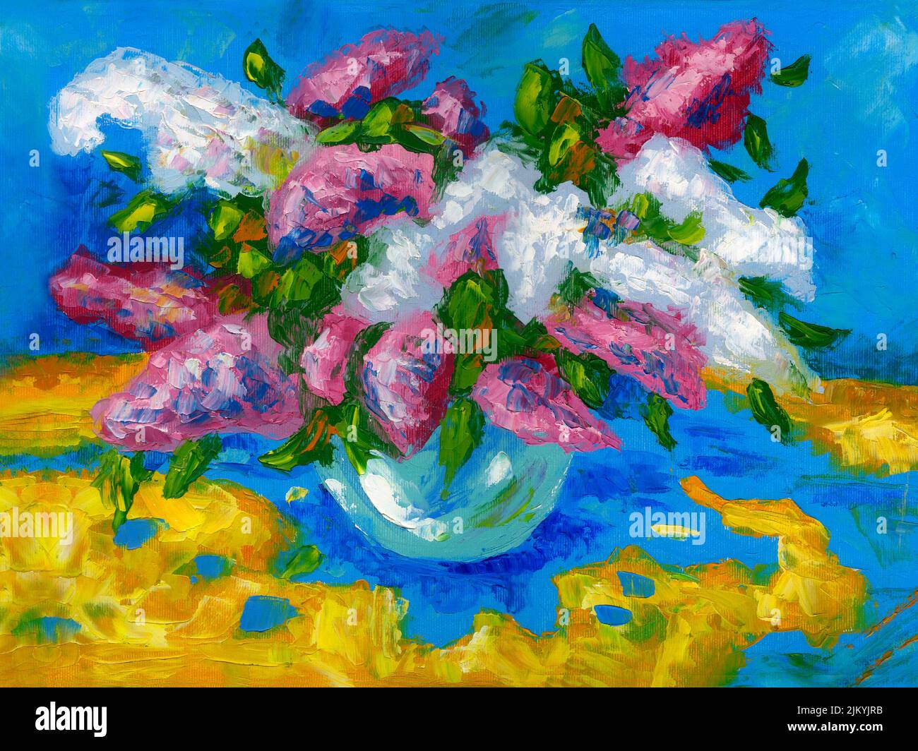 An oil painting depicting still life of flowers in a vase Stock Photo ...