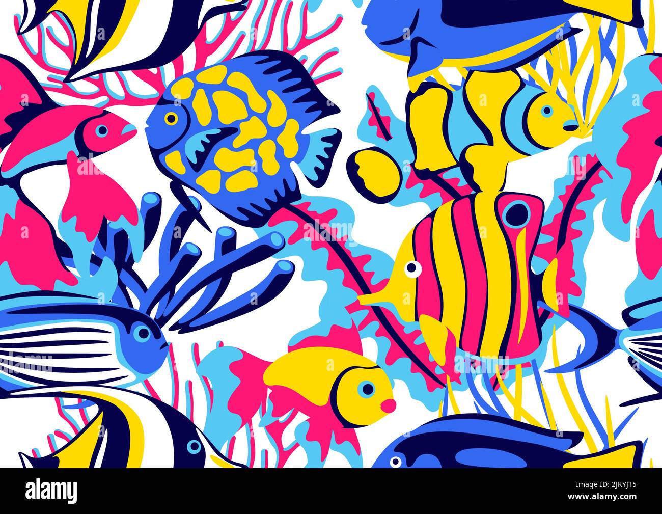 Seamless pattern with tropical fishes. Marine life aquarium and sea ...