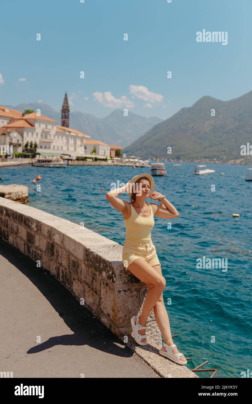 Summer photo shoot on the streets of Kotor, Montenegro. Beautiful girl