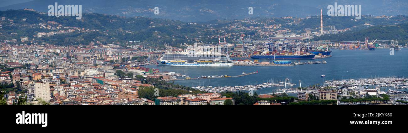 panoramic aerial view of the Gulf of La Spezia, Liguria, Italy Stock Photo