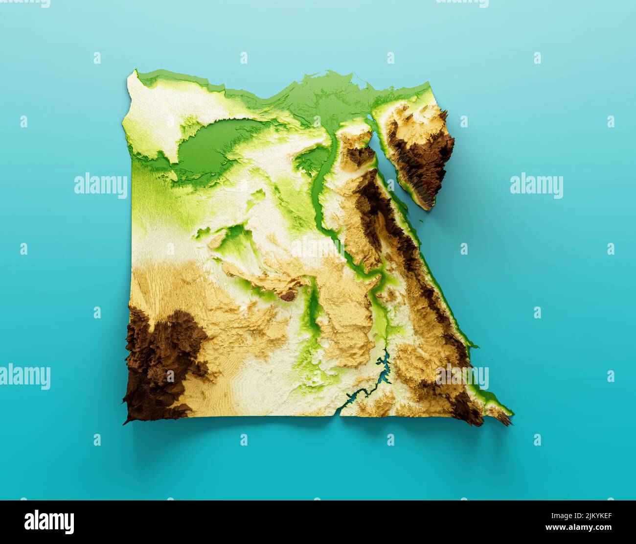 Egypt. Shaded relief map Colored artificially according to elevation 3d illustration Stock Photo