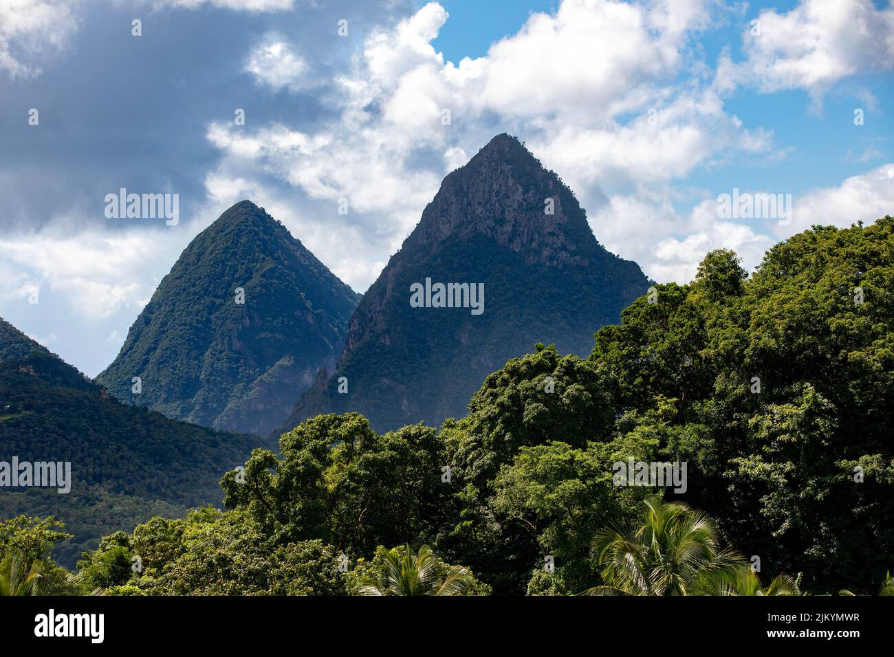 A beautiful landscape of Piton mountains in greenery Stock Photo Alamy